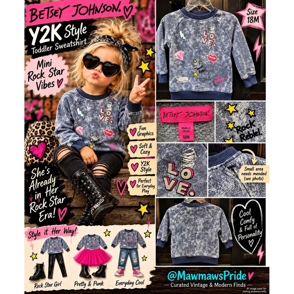Betsey Johnson Toddler 18M Y2K Style Rock Rebel Acid Wash Sweatshirt